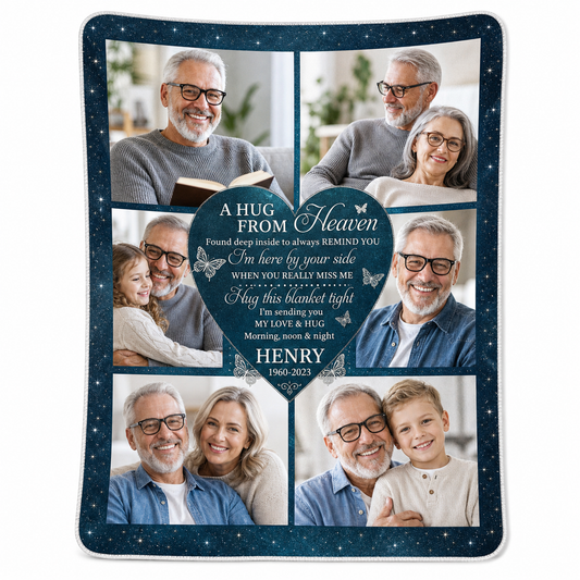 Personalized Memorial Photo Collage Fleece Blanket - Sympathy Gift for Loss of Dad or Loved One - Image 1