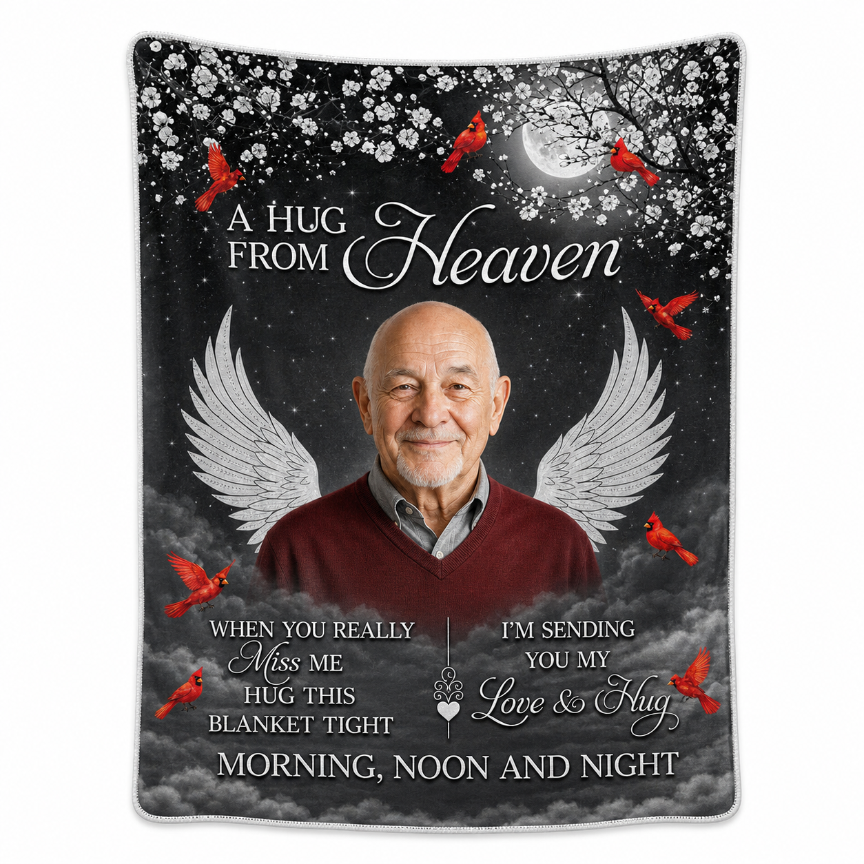 Personalized Memorial Photo Fleece Blanket - A Hug From Heaven Sympathy Gift for Loss of Loved One - Image 1