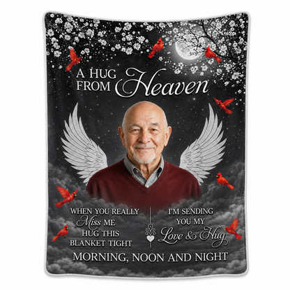 Personalized Memorial Photo Fleece Blanket - A Hug From Heaven Sympathy Gift for Loss of Loved One - Image 1