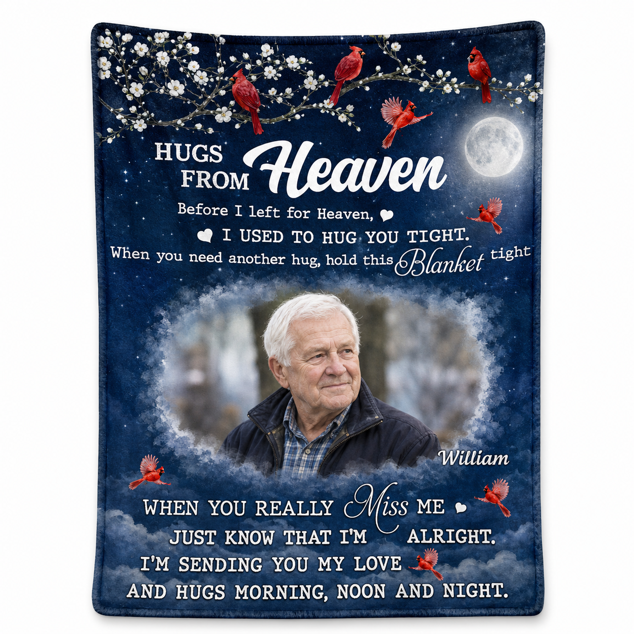 Personalized Hugs From Heaven Memorial Photo Fleece Blanket - Loss of Father Sympathy Gift - Image 1