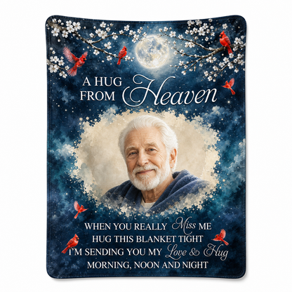 Personalized Photo A Hug From Heaven Memorial Fleece Blanket, Sympathy Gift for Loss of Dad Grandpa - Image 1