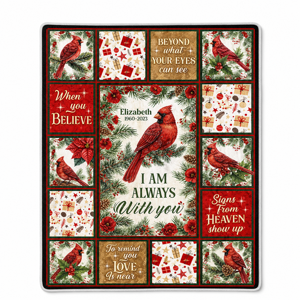 Personalized Cardinal Memorial Fleece Blanket - Christmas Sympathy Gift for Loss of Loved One - Image 1