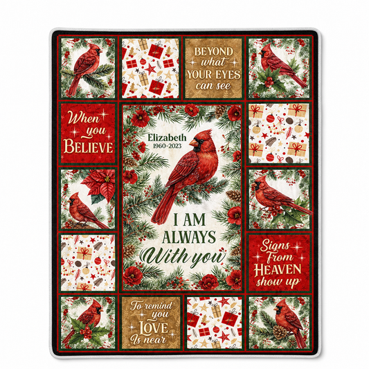 Personalized Cardinal Memorial Fleece Blanket - Christmas Sympathy Gift for Loss of Loved One - Image 1