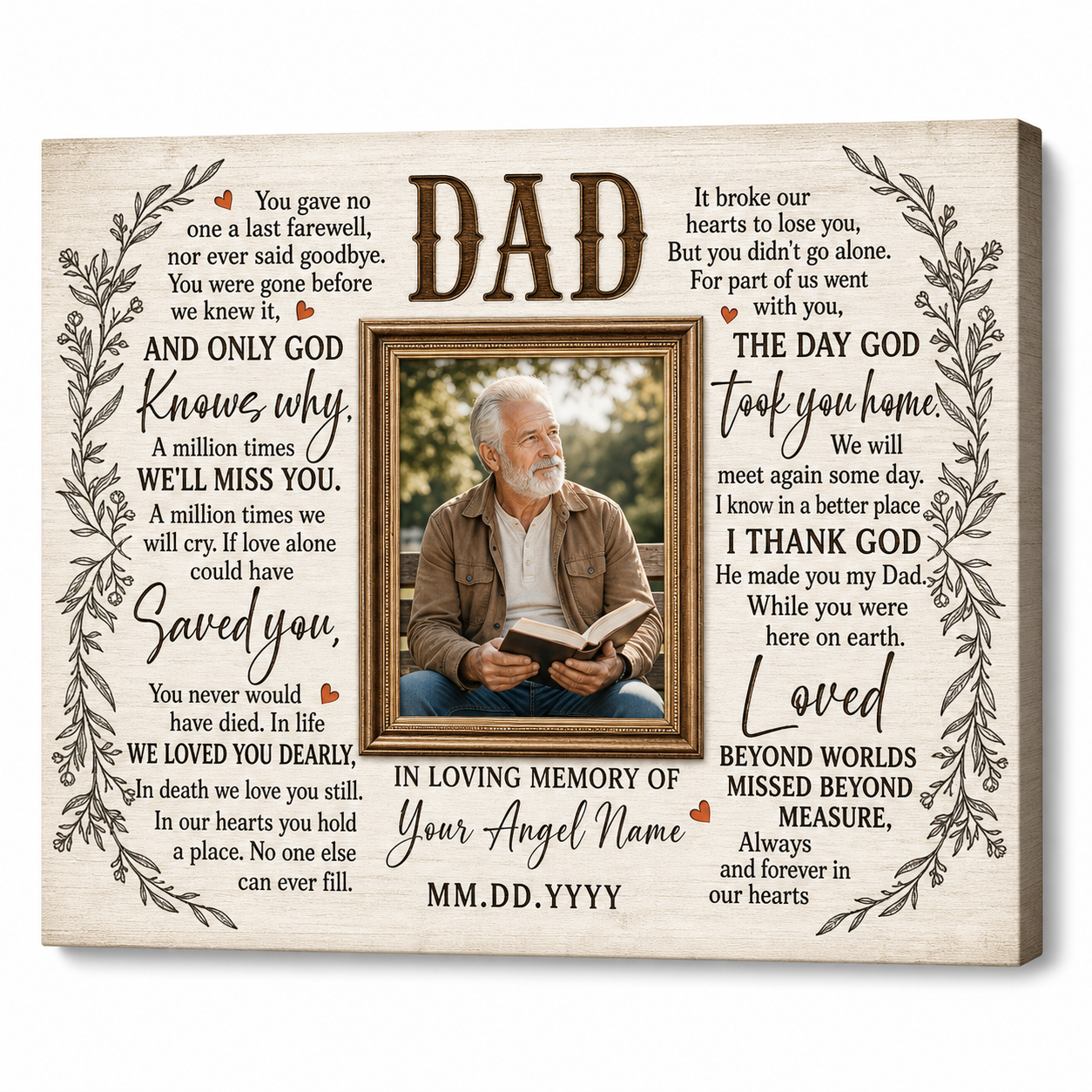 Personalized Loss of Father Memorial Wall Canvas Photo Print Dad Sympathy Remembrance Gift - Image 1