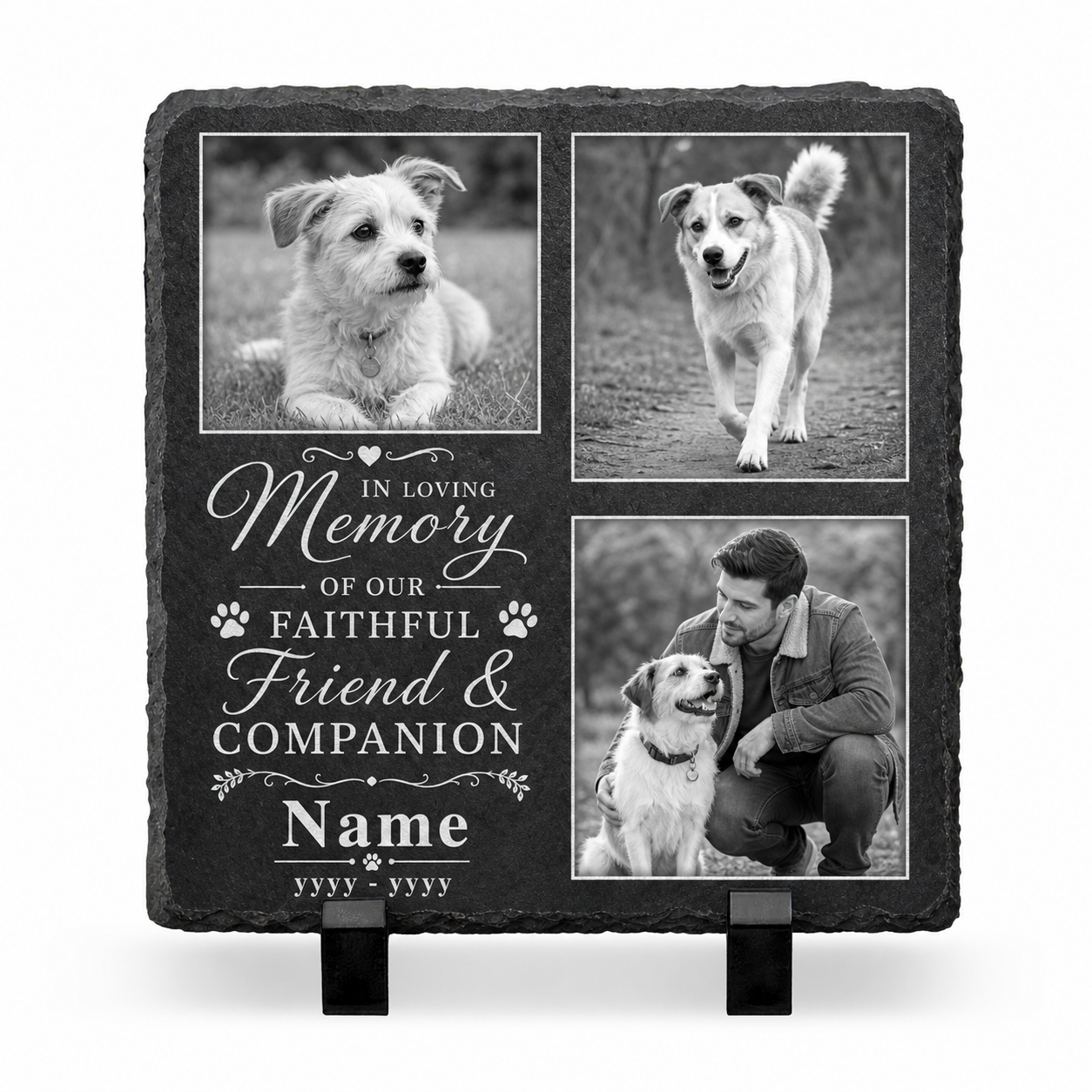 Personalized Dog Memorial Slate with 3 Photos – Pet Loss Memorial Stone Gift - Image 1 | VNMGSREPR1-6IN-EHIEU_AI_0456 VNMGSREPR1-8IN-EHIEU_AI_0456