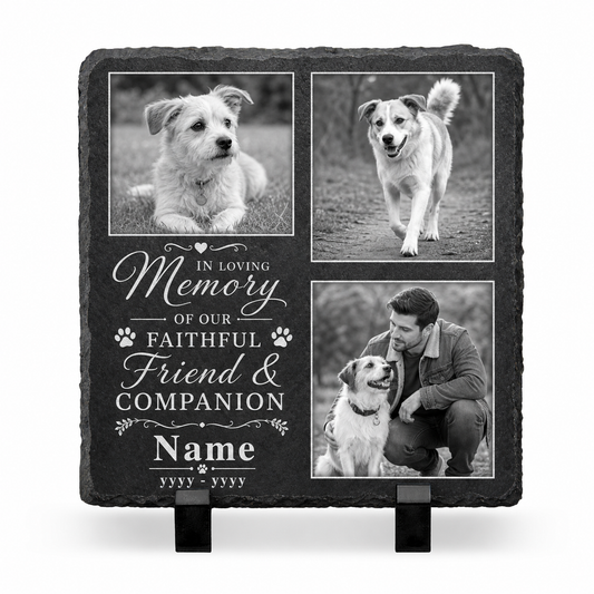 Personalized Dog Memorial Slate with 3 Photos – Pet Loss Memorial Stone Gift - Image 1