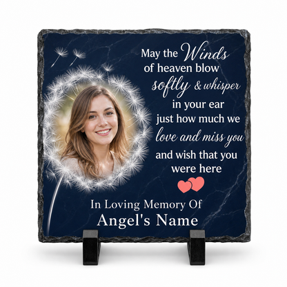 Personalized May the Wind Dandelion Memorial Slate – Custom Photo Bereavement Gift - Image 1 | VNMGSREPR1-6IN-EHIEU_AI_0459 VNMGSREPR1-8IN-EHIEU_AI_0459