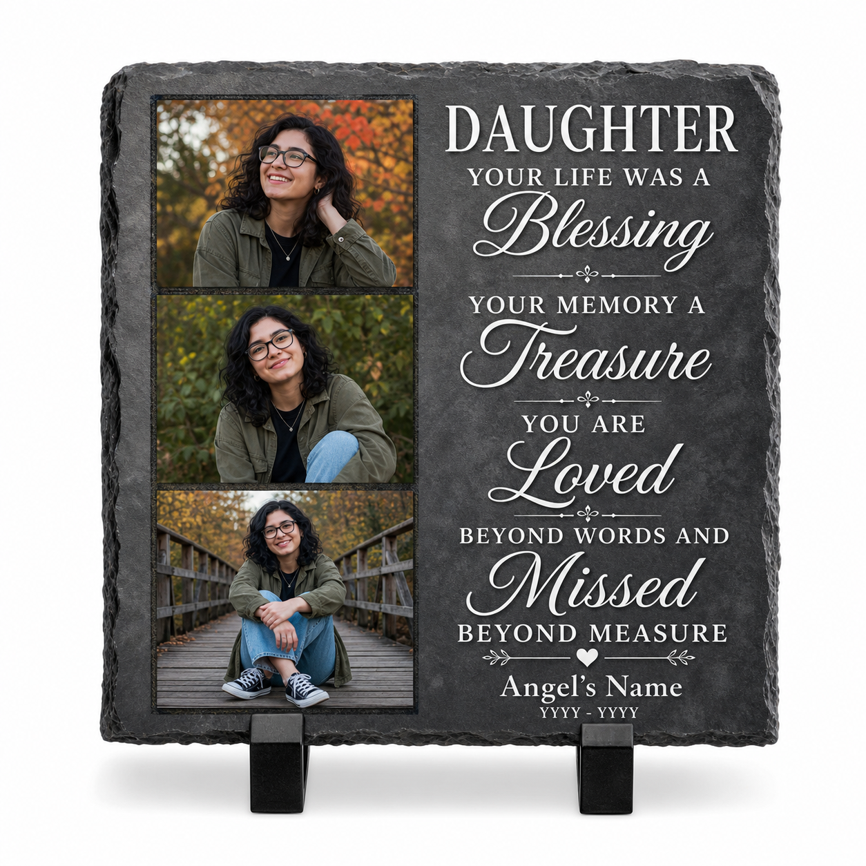 Personalized Daughter Memorial Photo Slate Stone – Custom Name Remembrance Gift - Image 1 | VNMGSREPR1-6IN-EHIEU_AI_0430 VNMGSREPR1-8IN-EHIEU_AI_0430
