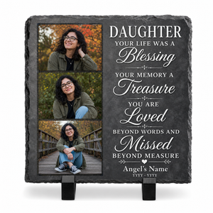 Personalized Daughter Memorial Photo Slate Stone – Custom Name Remembrance Gift - Image 1