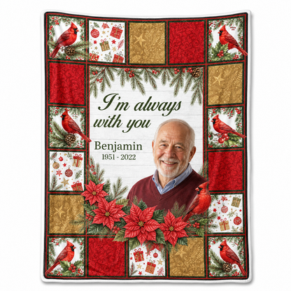 Personalized Memorial Photo Cardinal Christmas Fleece Blanket - Sympathy Gift for Lost Loved One - Image 1