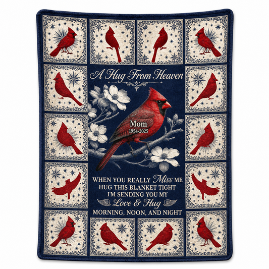 Personalized Cardinal Memorial Fleece Blanket - A Hug From Heaven Gift for Loss of Mom - Image 1