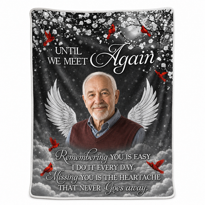 Personalized Photo Memorial Fleece Blanket - Until We Meet Again Cardinal Sympathy Gift - Image 1