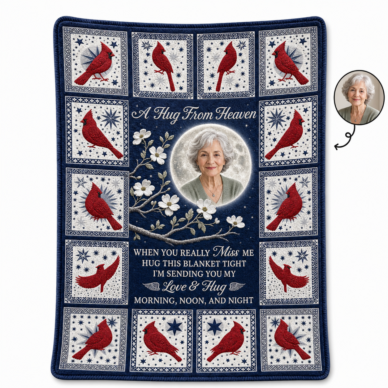 Personalized Cardinal Photo Memorial Fleece Blanket - A Hug From Heaven Sympathy Gift - Image 1