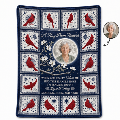 Personalized Cardinal Photo Memorial Fleece Blanket - A Hug From Heaven Sympathy Gift - Image 1