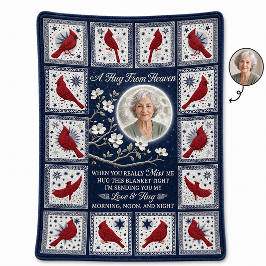 Personalized Cardinal Photo Memorial Fleece Blanket - A Hug From Heaven Sympathy Gift - Image 1
