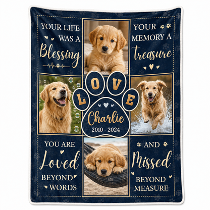 Personalized Pet Memorial Fleece Blanket for Dog Owners - Custom Photo Dog Loss Keepsake Gift - Image 1