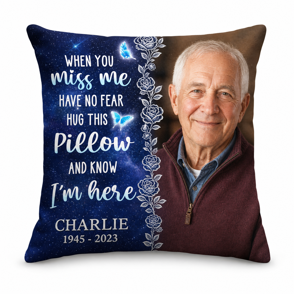 Personalized Photo Memorial Pillow - Hug This and Know I'm Here Sympathy Remembrance Gift - Image 1