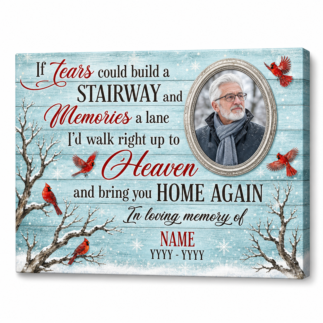 Personalized Memorial Cardinal Wall Canvas Stairway to Heaven Sympathy Gift for Loss of Loved One - Image 1
