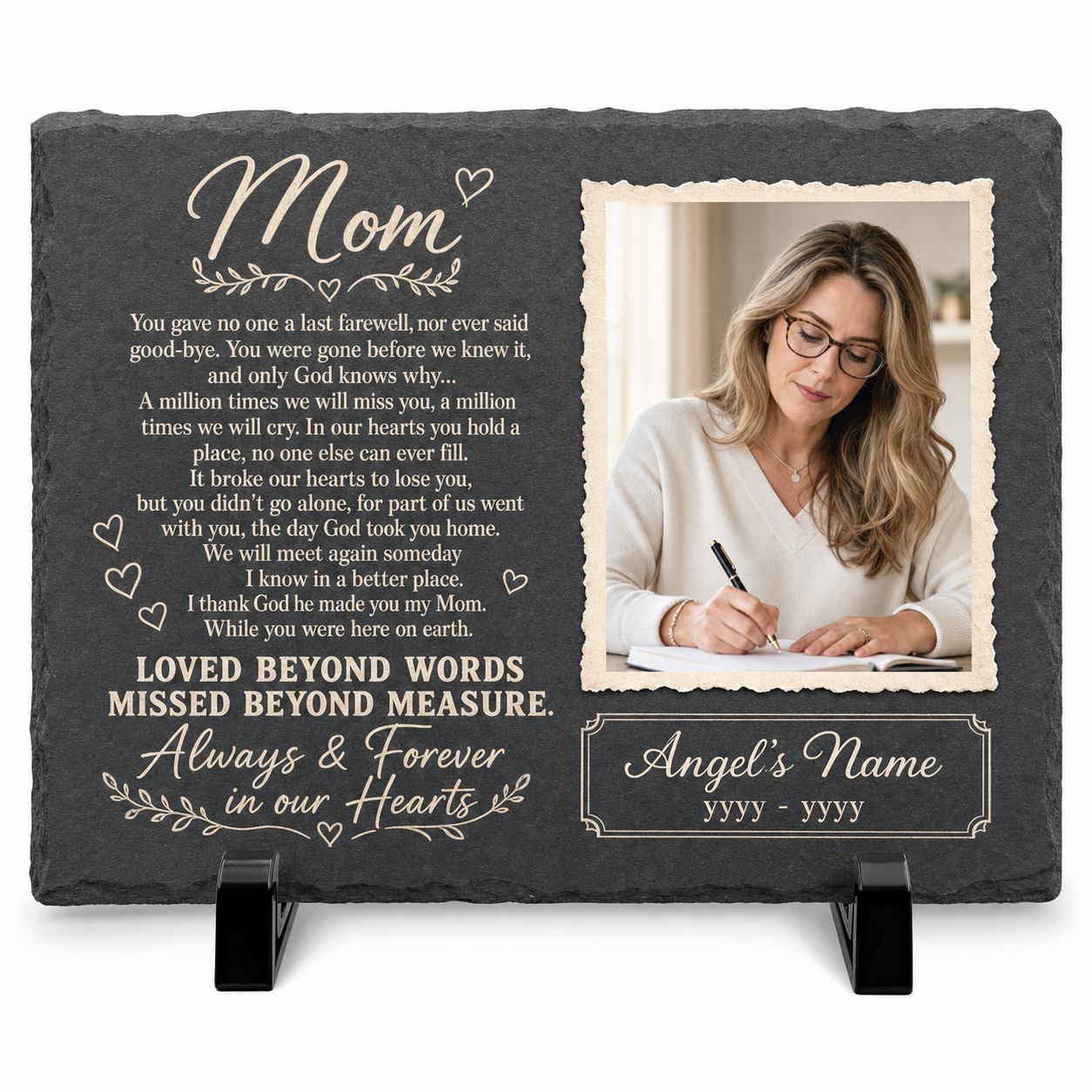 Personalized Mom Memorial Garden Stone – Rectangle Slate Gift for Loss of Mother - Image 1 | VNMGSREPR1-6IN-EHIEU_AI_0480 VNMGSREPR1-8IN-EHIEU_AI_0480