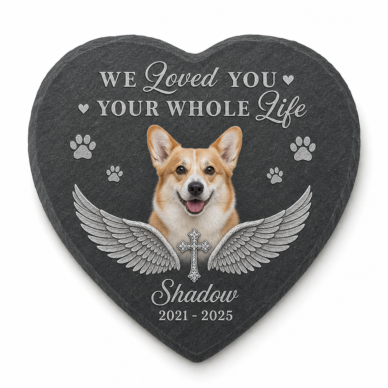 Personalized Pet Memorial Heart Shaped Garden Stone with Photo – Dog Loss Gift - Image 1 | VNMGSREPR1-6IN-EHIEU_AI_0417 VNMGSREPR1-8IN-EHIEU_AI_0417
