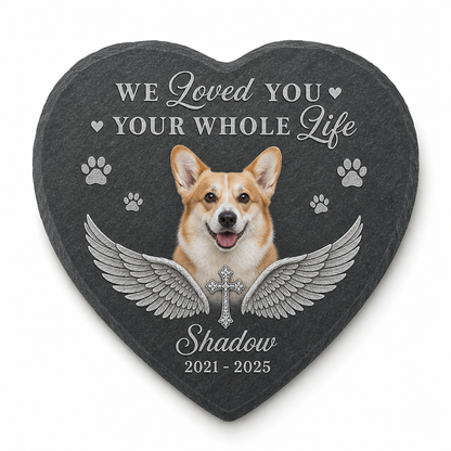 Personalized Pet Memorial Heart Shaped Garden Stone with Photo – Dog Loss Gift - Image 1 | VNMGSREPR1-6IN-EHIEU_AI_0417 VNMGSREPR1-8IN-EHIEU_AI_0417