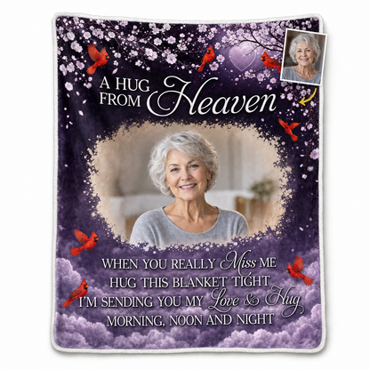 Personalized Photo Memorial Fleece Blanket - A Hug From Heaven Sympathy Gift for Loss of Mom - Image 1
