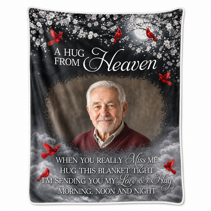 Personalized Photo Memorial Fleece Blanket - A Hug From Heaven Cardinal Sympathy Gift - Image 1
