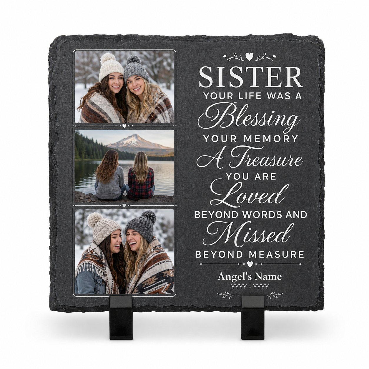 Personalized Sister Memorial Photo Slate Stone, Custom Remembrance Keepsake Gift - Image 1 | VNMGSREPR1-6IN-EHIEU_AI_0426 VNMGSREPR1-8IN-EHIEU_AI_0426