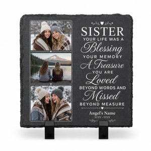 Personalized Sister Memorial Photo Slate Stone, Custom Remembrance Keepsake Gift - Image 1