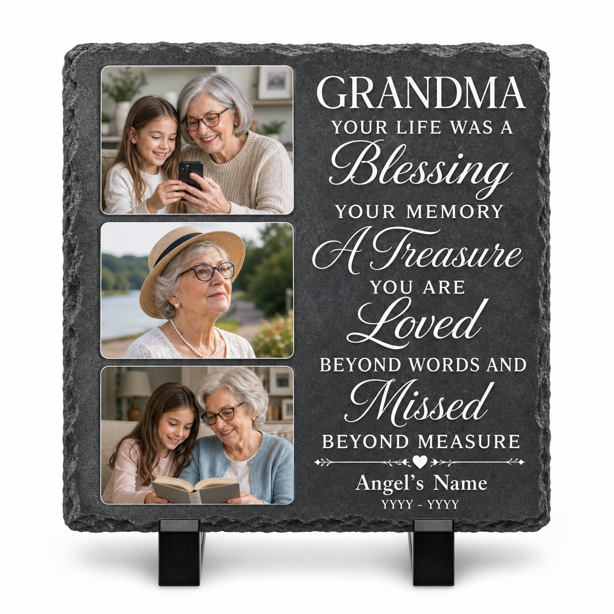 Personalized Grandma Memorial Photo Slate Stone, In Memory Of Grandmother Gift - Image 1 | VNMGSREPR1-6IN-EHIEU_AI_0428 VNMGSREPR1-8IN-EHIEU_AI_0428