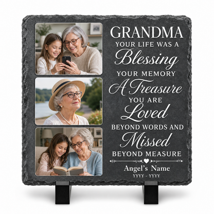 Personalized Grandma Memorial Photo Slate Stone, In Memory Of Grandmother Gift - Image 1 | VNMGSREPR1-6IN-EHIEU_AI_0428 VNMGSREPR1-8IN-EHIEU_AI_0428