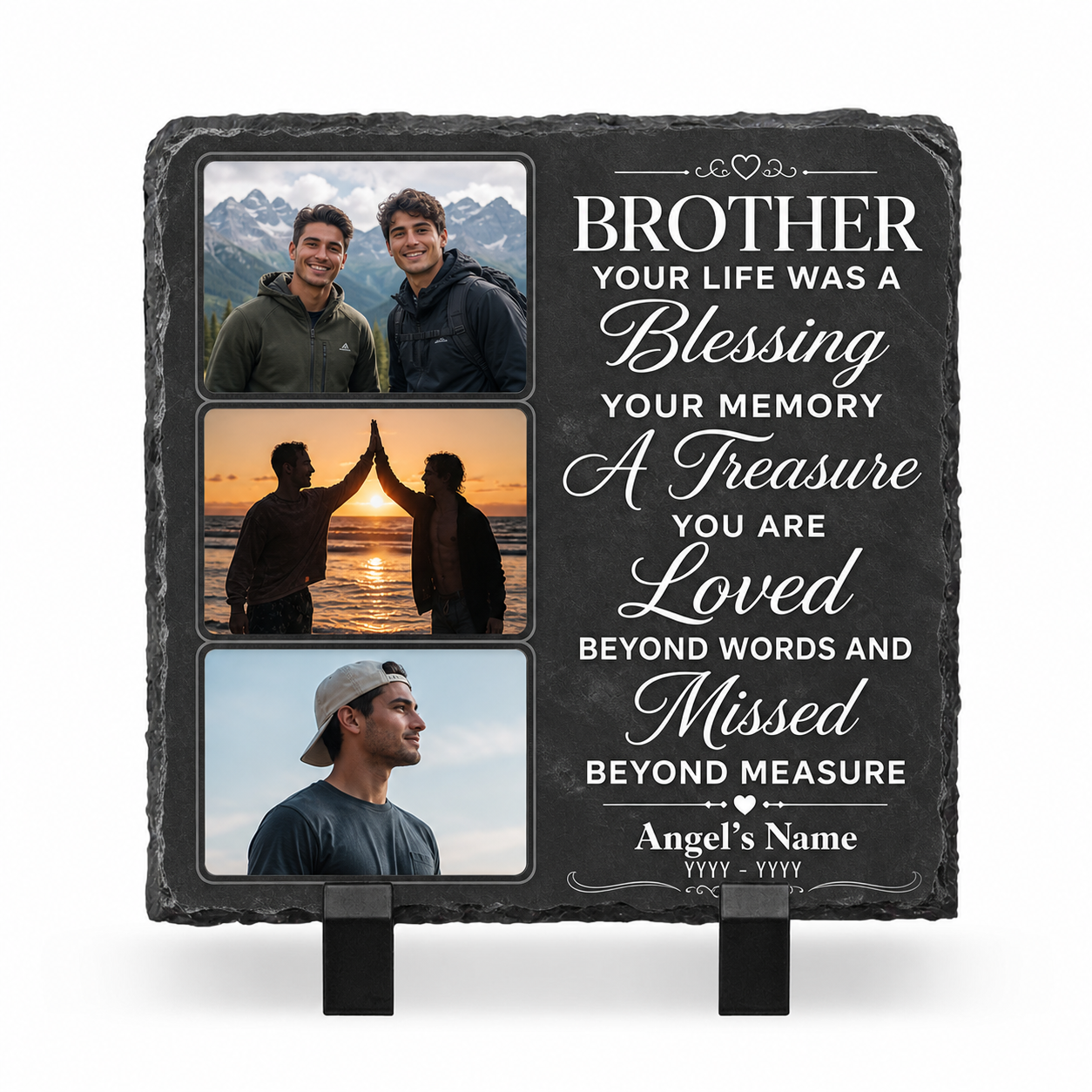 Personalized Brother Memorial Photo Slate Stone – Sympathy Remembrance Gift - Image 1 | VNMGSREPR1-6IN-EHIEU_AI_0432 VNMGSREPR1-8IN-EHIEU_AI_0432