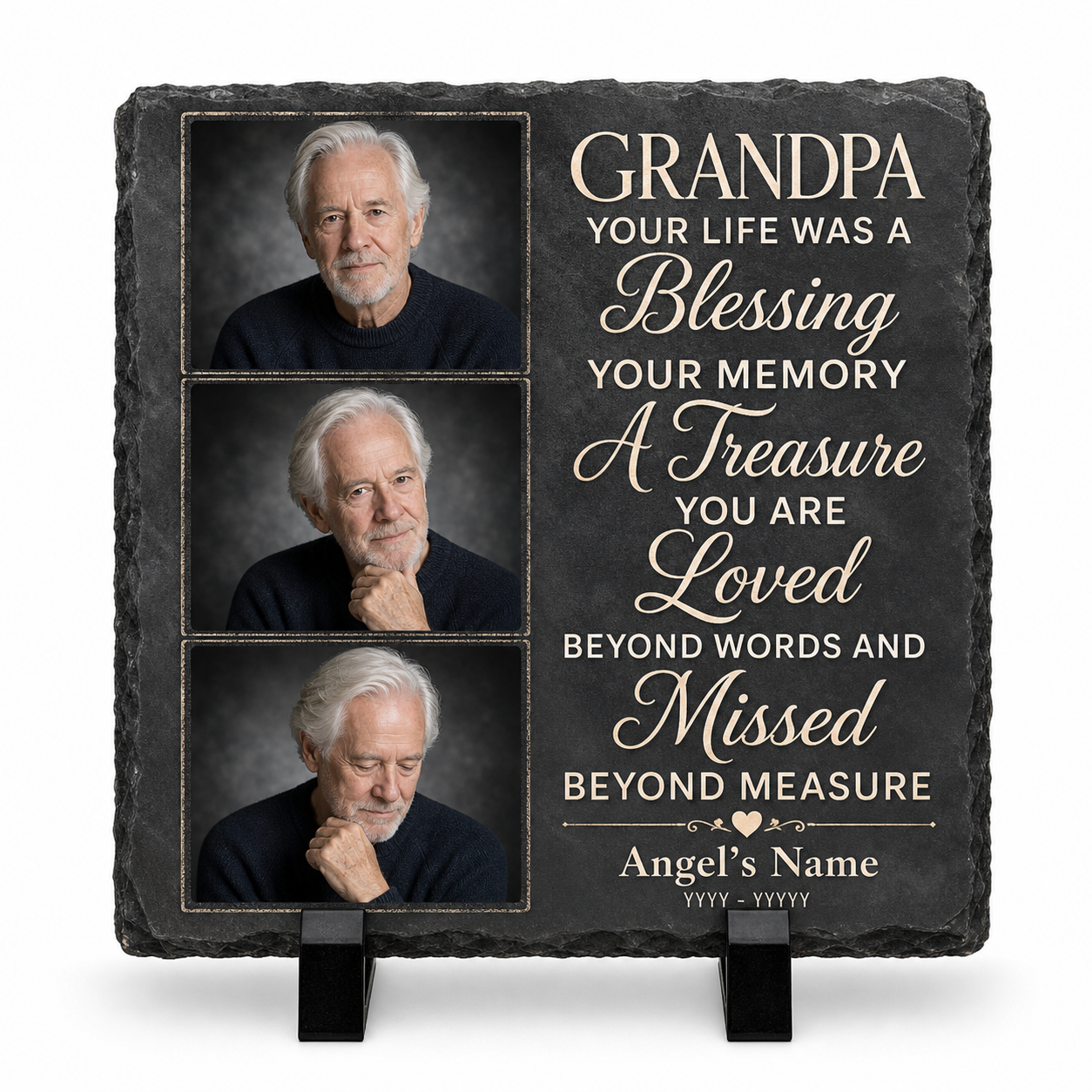 Personalized Grandpa Memorial Photo Slate Stone – In Loving Memory Sympathy Gift - Image 1 | VNMGSREPR1-6IN-EHIEU_AI_0427 VNMGSREPR1-8IN-EHIEU_AI_0427