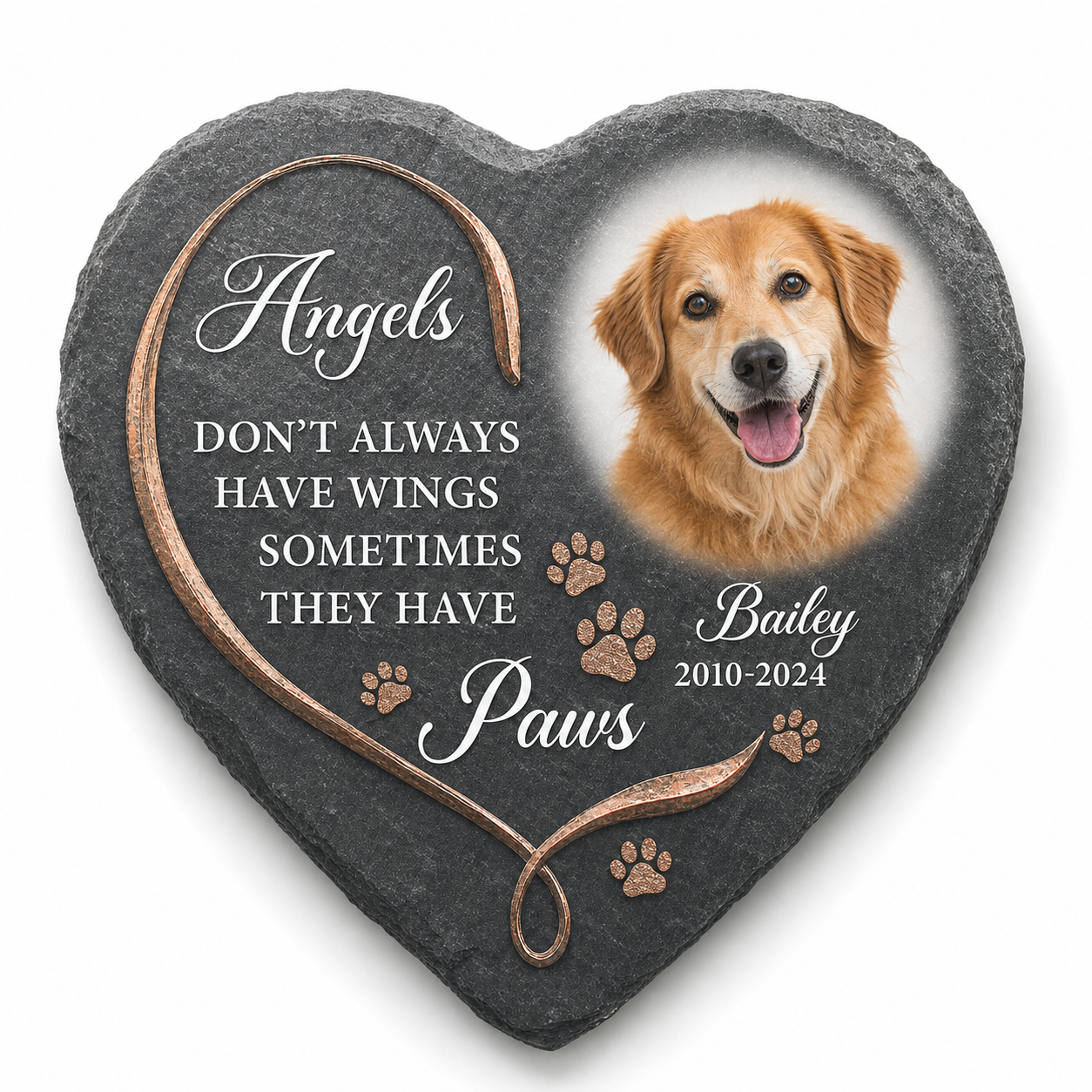 Personalized Dog Memorial Garden Stone - Paw Angel Wings Pet Loss Gift - Image 1 | VNMGSREPR1-6IN-EHIEU_AI_0411 VNMGSREPR1-8IN-EHIEU_AI_0411