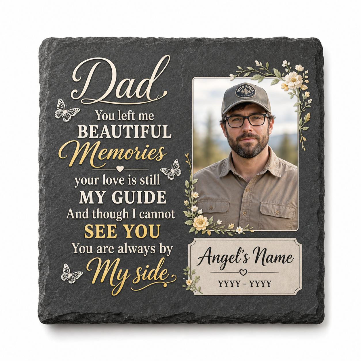 Personalized Dad Memorial Garden Stone with Photo Sympathy Gift for Loss of Father - Image 1 | VNMGSREPR1-6IN-EHIEU_AI_0462 VNMGSREPR1-8IN-EHIEU_AI_0462