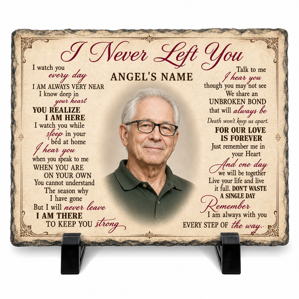 Personalized Memorial Photo Slate – I Never Left You Stone Gift for Loss of Loved One - Image 1 | VNMGSREPR1-6IN-EHIEU_AI_0444 VNMGSREPR1-8IN-EHIEU_AI_0444
