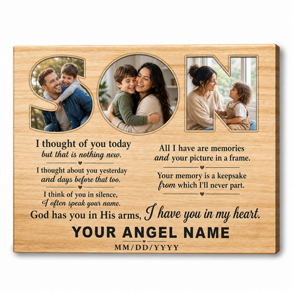 Personalized Son Memorial Wall Canvas With Photos Gift for Loss of Son - Image 1