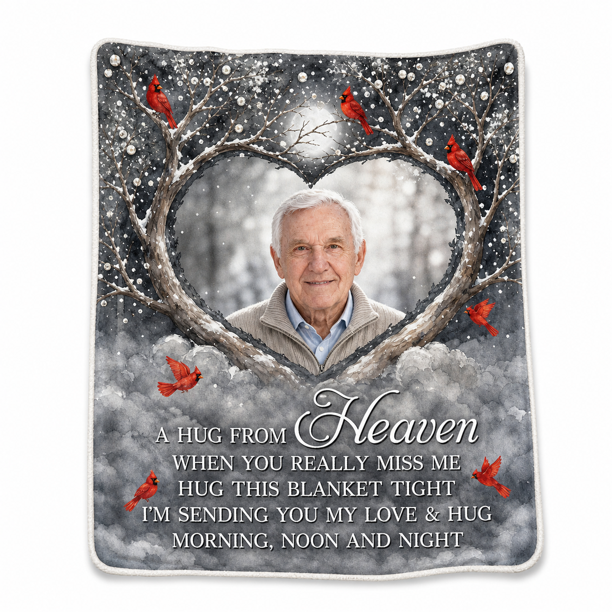 Personalized Photo Memorial Fleece Blanket - A Hug From Heaven Cardinal Sympathy Gift - Image 1