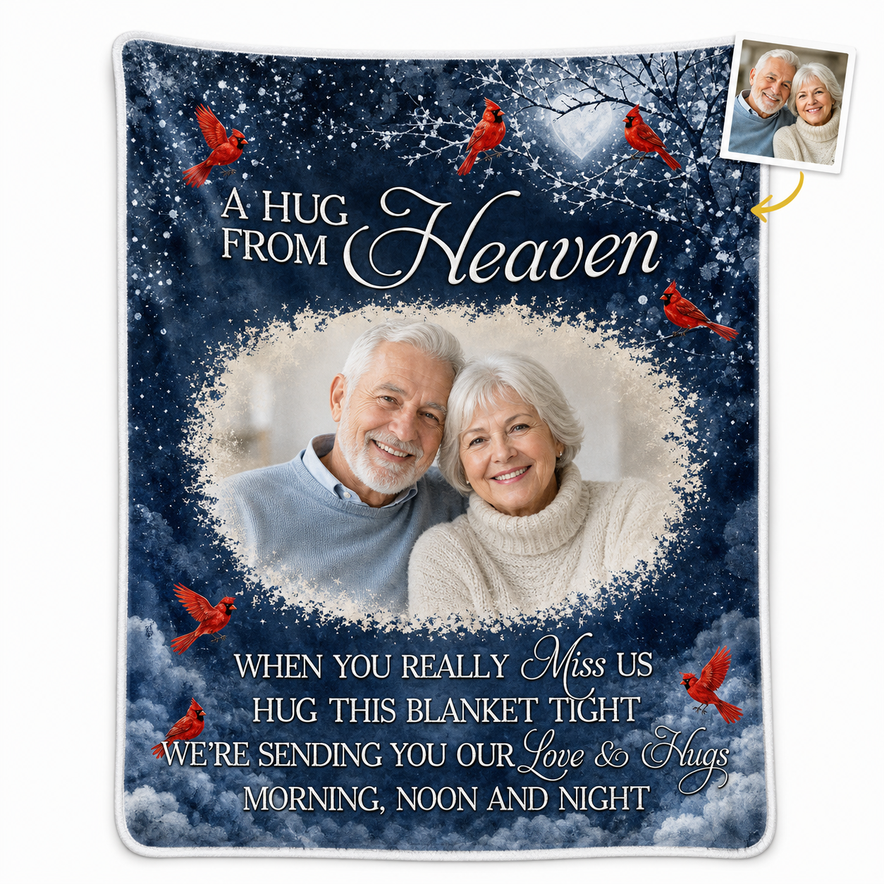 Personalized Photo Memorial Fleece Blanket - A Hug From Heaven Cardinal Sympathy Gift - Image 1