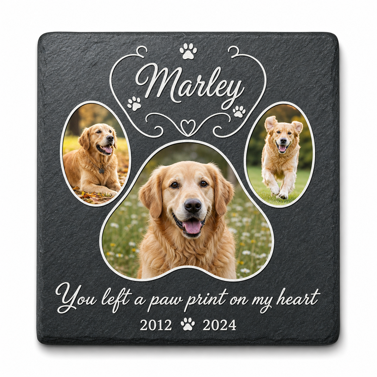 Personalized Dog Memorial Garden Stone – Paw Print Pet Loss Gift with Photo - Image 1 | VNMGSREPR1-6IN-EHIEU_AI_0412 VNMGSREPR1-8IN-EHIEU_AI_0412