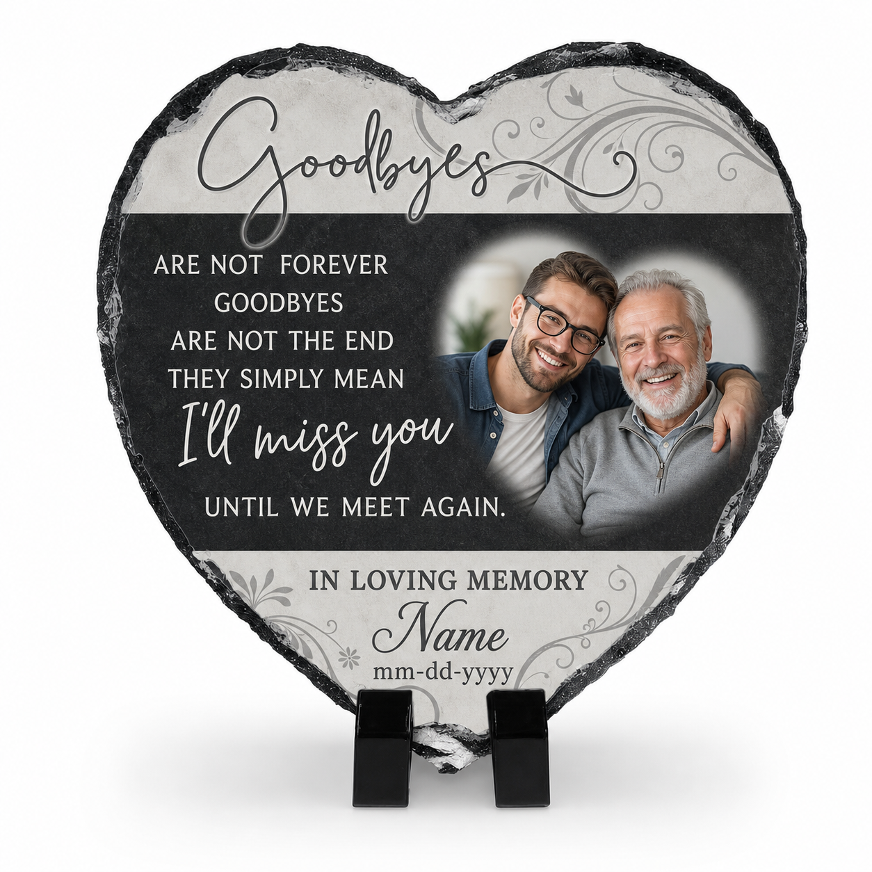 Personalized Heart-Shaped Memorial Slate with Photo – In Loving Memory Gift - Image 1 | VNMGSREPR1-6IN-EHIEU_AI_0442 VNMGSREPR1-8IN-EHIEU_AI_0442