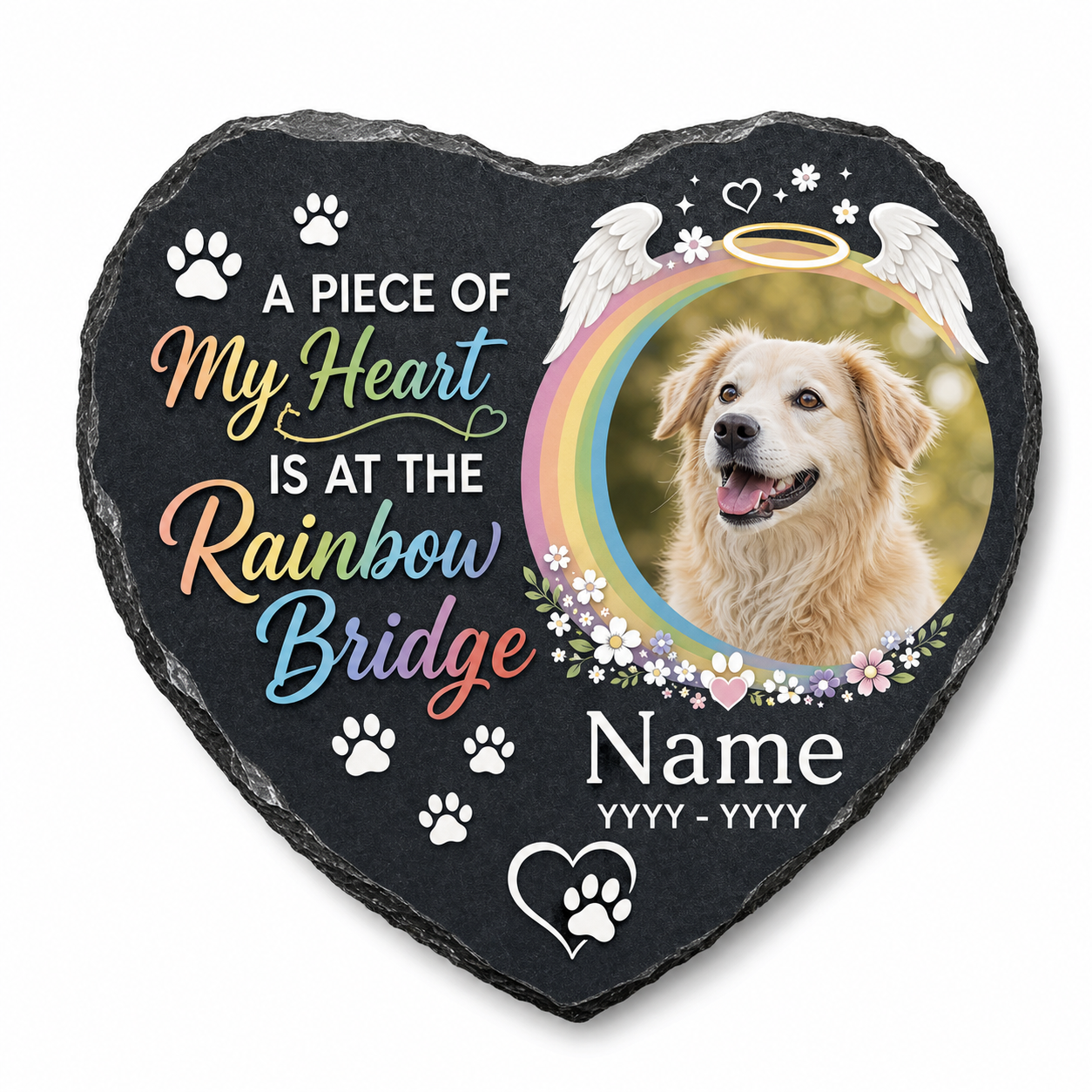 Personalized Rainbow Bridge Pet Memorial Garden Stone with Photo, Dog Loss Gift - Image 1 | VNMGSREPR1-6IN-EHIEU_AI_0464 VNMGSREPR1-8IN-EHIEU_AI_0464