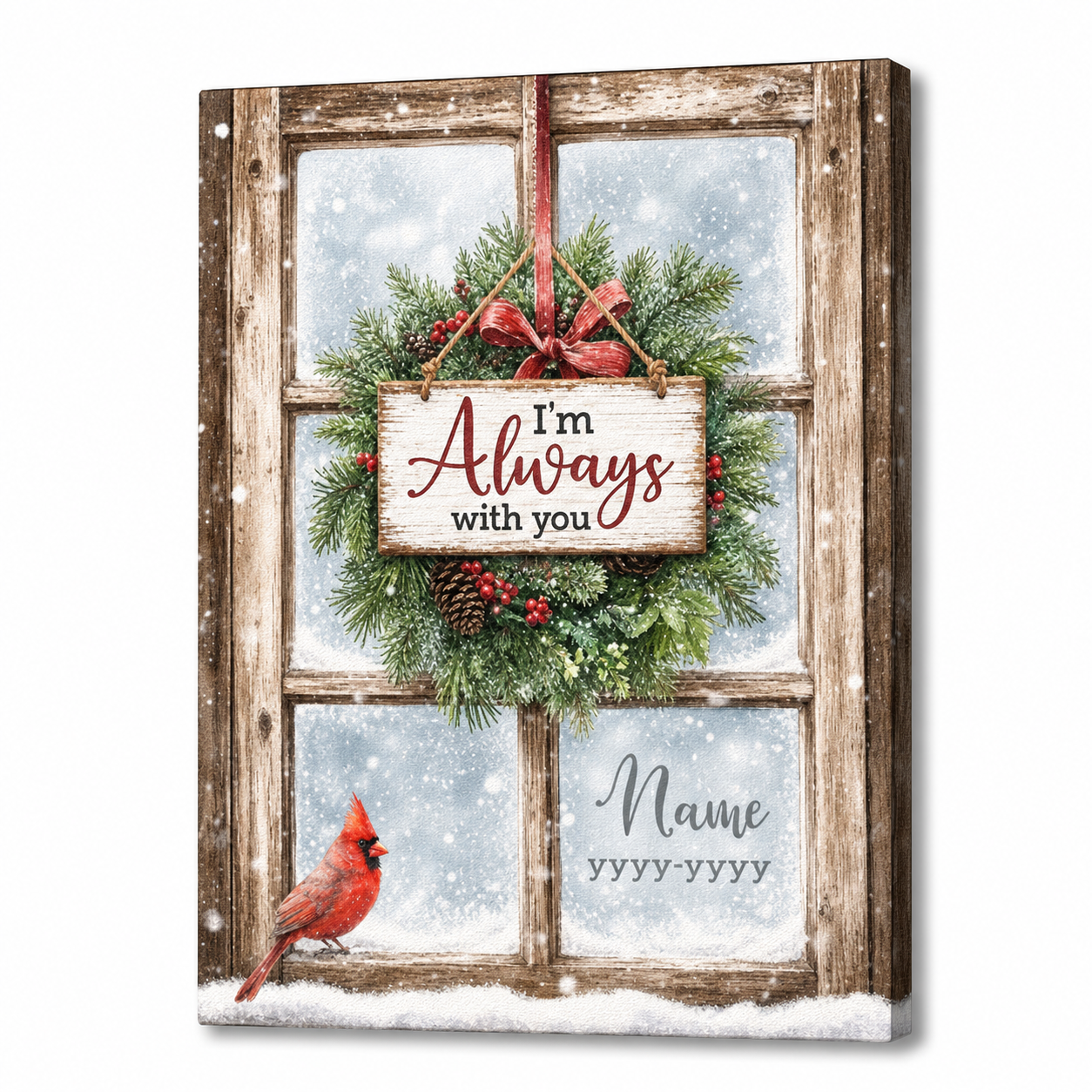 Personalized Cardinal Memorial Canvas Wall Art – Christmas Remembrance Sympathy Gift - Image 1