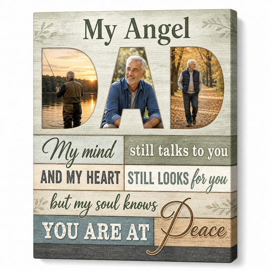 Personalized Dad Angel Memorial Canvas Photo Print for Loss of Father - Image 1