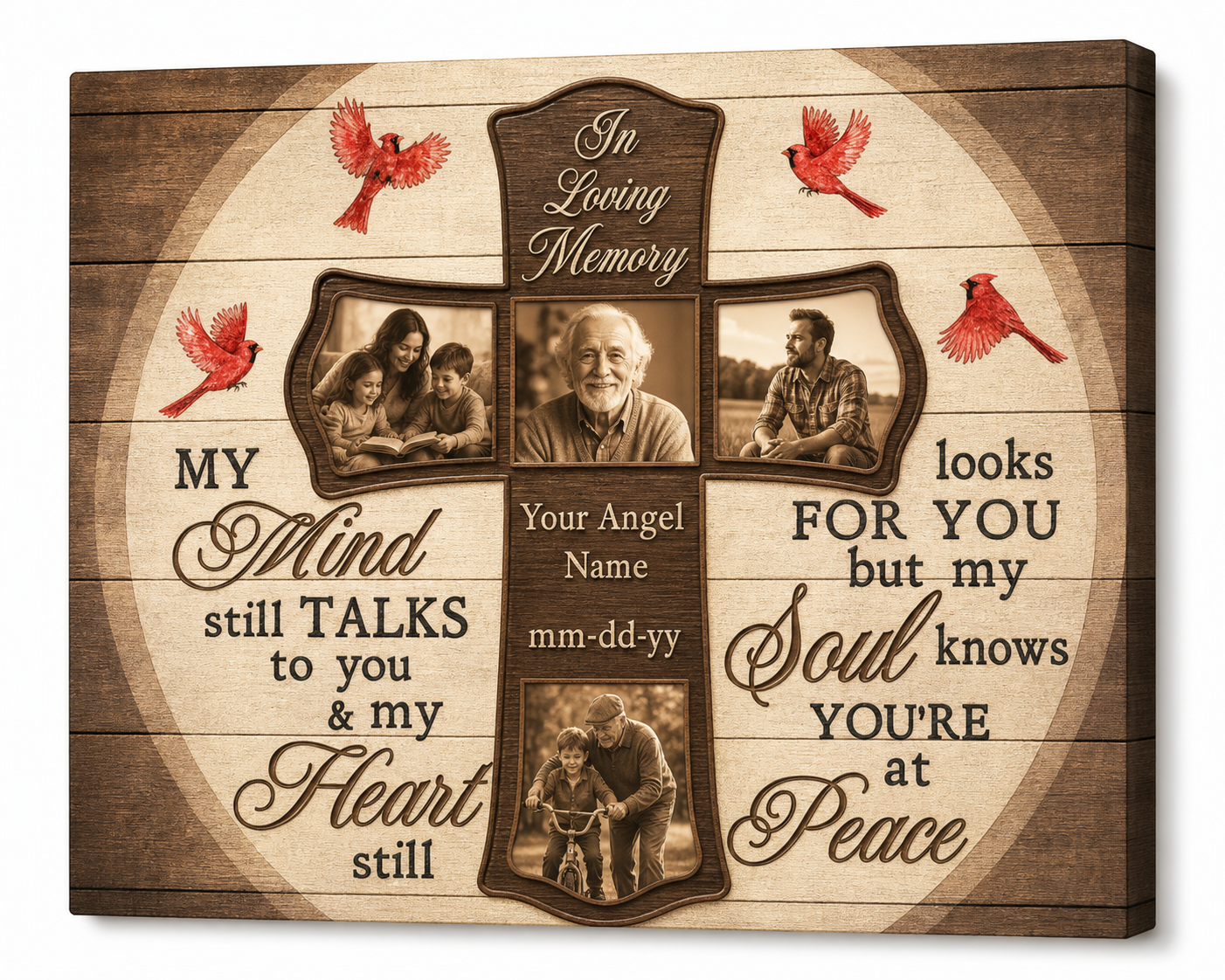 Personalized Memorial Photo Canvas Wall Art Cross Cardinal Sympathy Gift - Image 1
