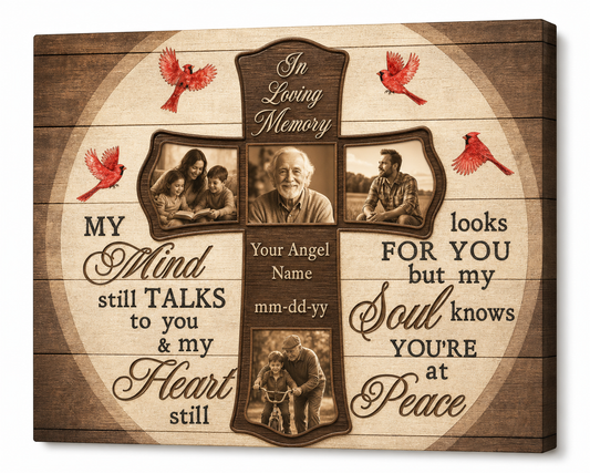 Personalized Memorial Photo Canvas Wall Art Cross Cardinal Sympathy Gift - Image 1