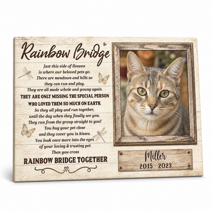 Personalized Cat Memorial Canvas Wall Art - Rainbow Bridge Pet Loss Remembrance Gift - Image 1 | WCV-12X8-EHIEU_AI_0040 WCV-14X11-EHIEU_AI_0040 WCV-18X12-EHIEU_AI_0040 WCV-20X16-EHIEU_AI_0040 WCV-24X16-EHIEU_AI_0040 WCV-24X20-EHIEU_AI_0040 WCV-30X20-EHIEU_AI_0040 WCV-30X24-EHIEU_AI_0040 WCV-36X24-EHIEU_AI_0040 WCV-40X30-EHIEU_AI_0040