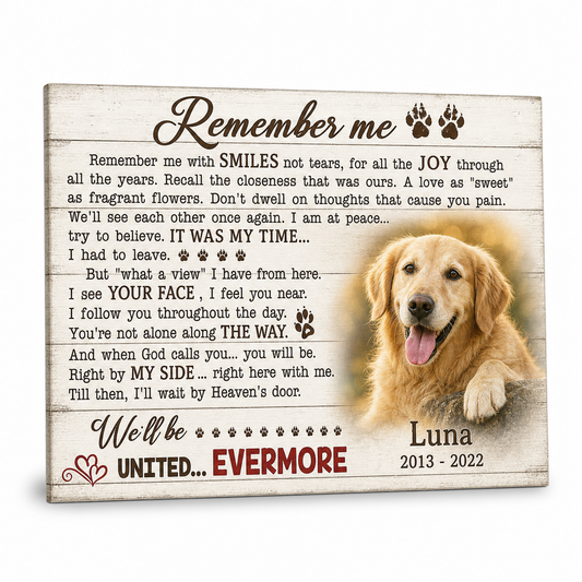 Personalized Dog Memorial Photo Canvas Print, Pet Loss Sympathy Gift, Remember Me Wall Sign - Image 1