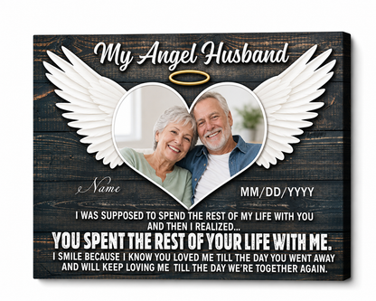 Personalized My Angel Husband Memorial Wall Canvas Gift for Loss of Husband Remembrance - Image 1
