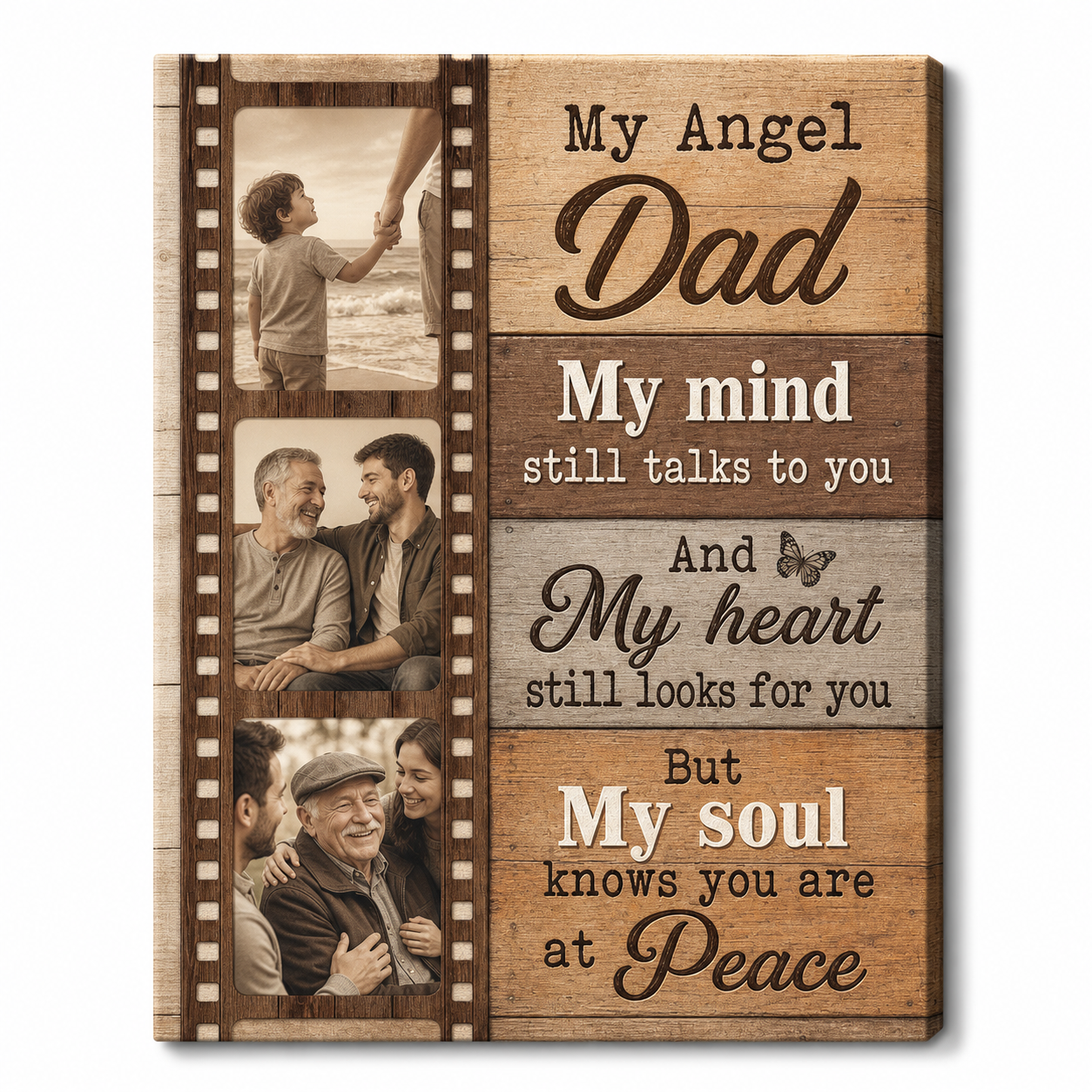 Personalized My Angel Dad Memorial Photo Wall Canvas For Loss Of Dad Sympathy Gift - Image 1